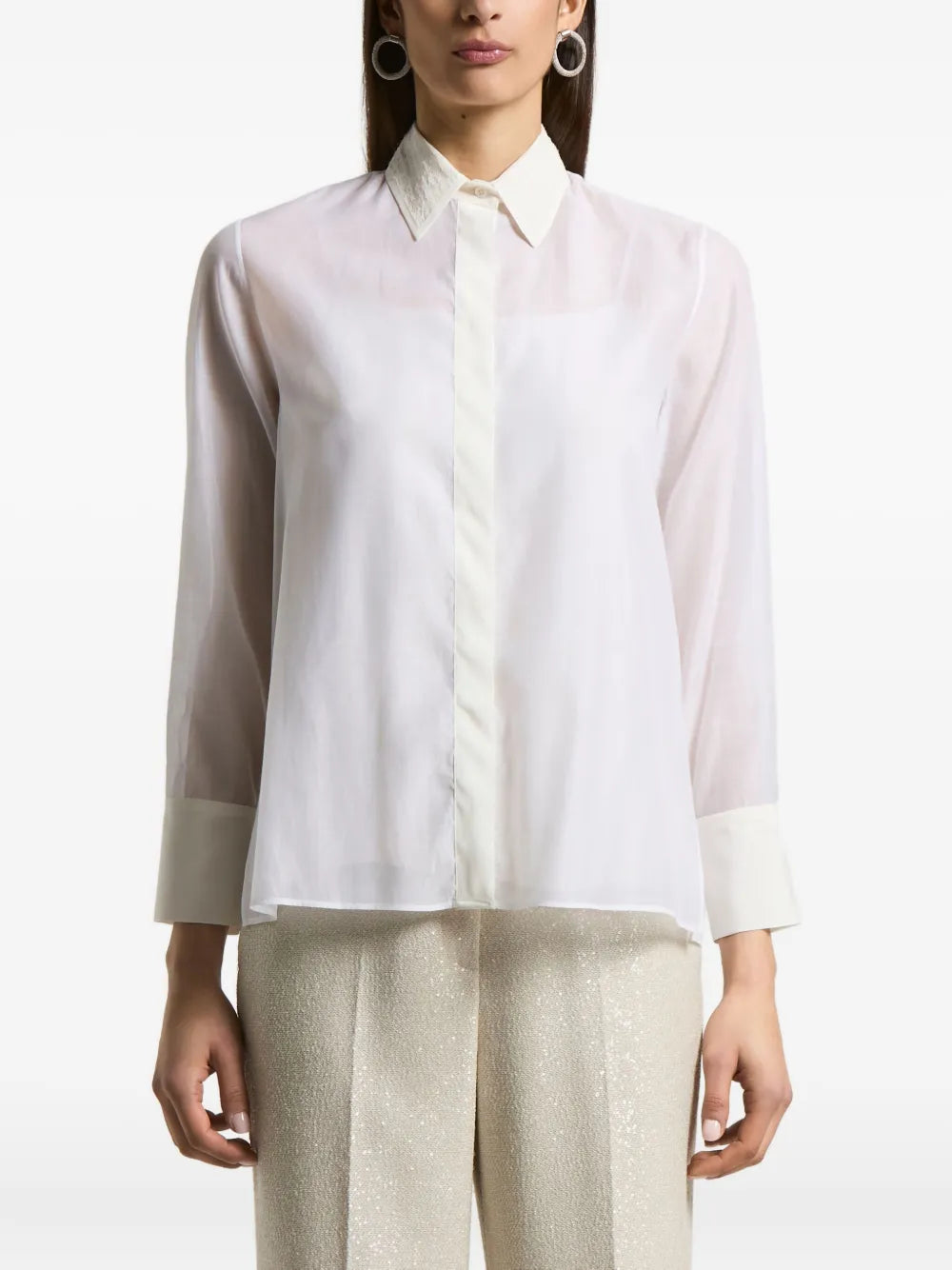 Peserico Embroidered-Collar Shirt — White