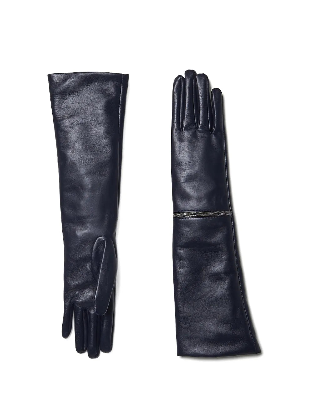 Peserico Long Leather Zip-Detail Gloves — Black