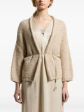 Peserico Sequin-Embellished Belted Cardigan — Beige