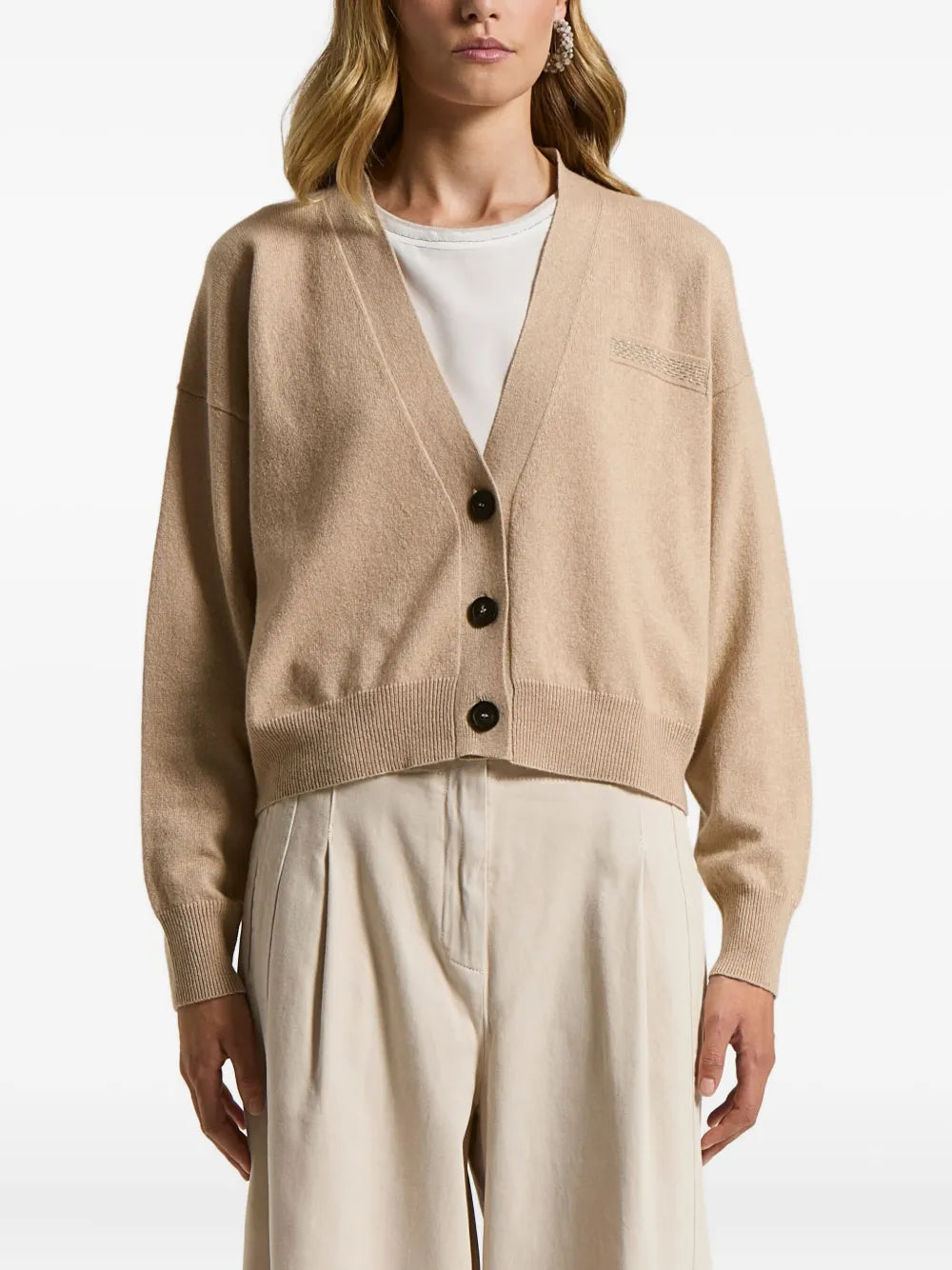 Peserico Virgin Wool Blend Cardigan — Beige