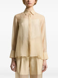 Peserico Sheer-Panel Collared Shirt — Ivory