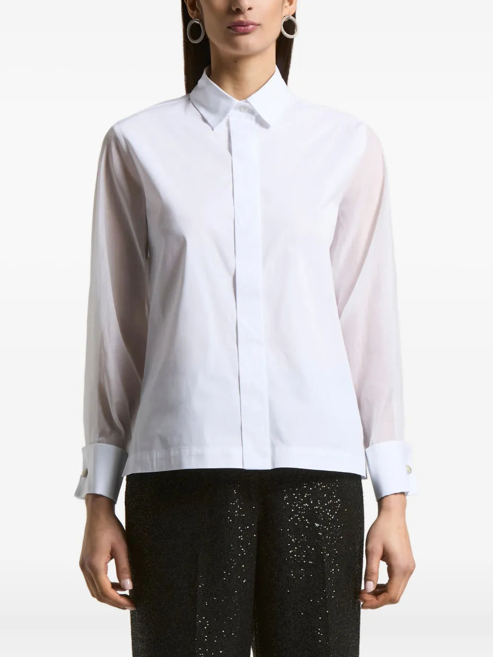 Peserico Sheer-Sleeve Shirt — White