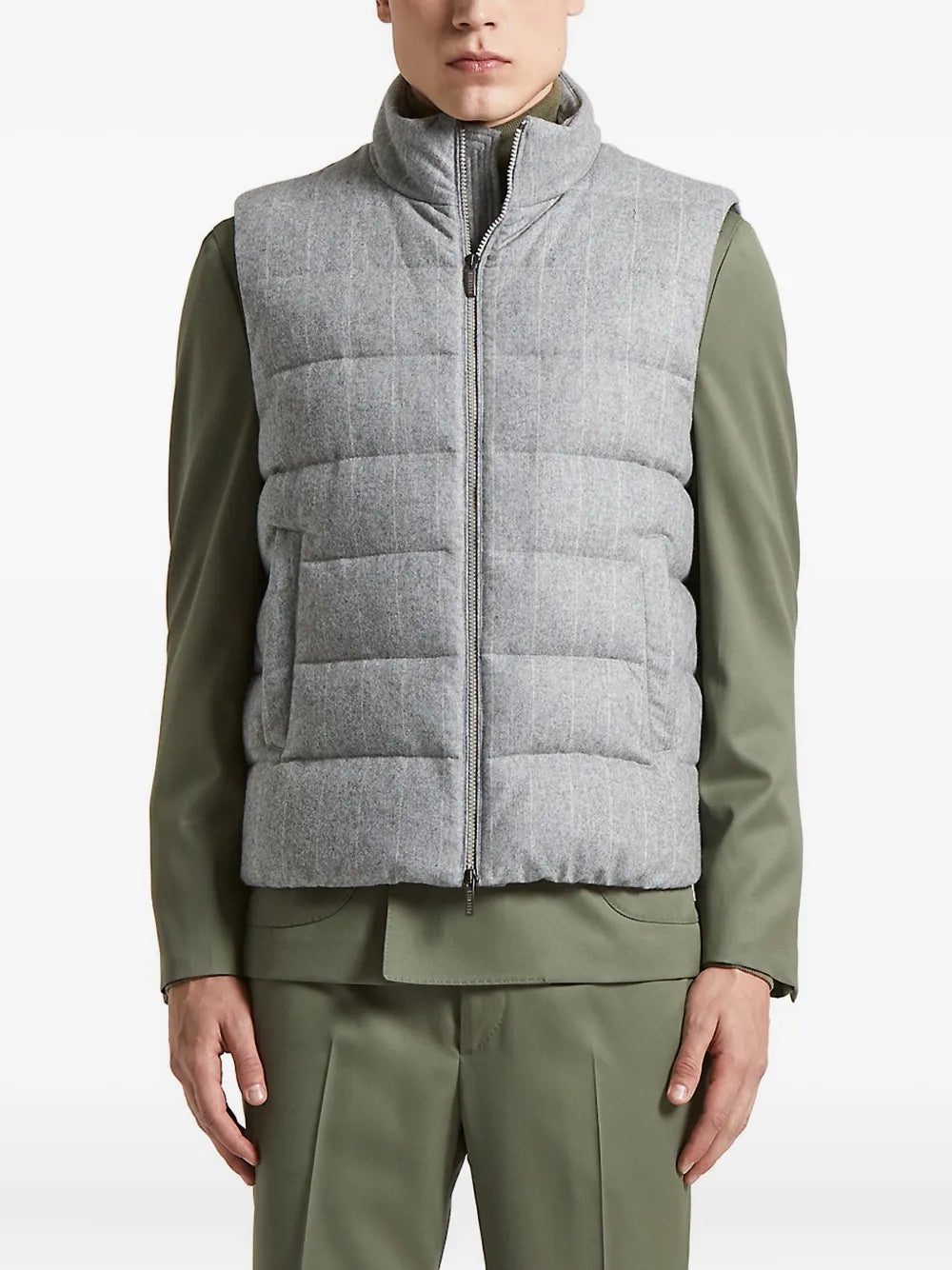 Peserico Pinstripe Quilted Gilet — grey