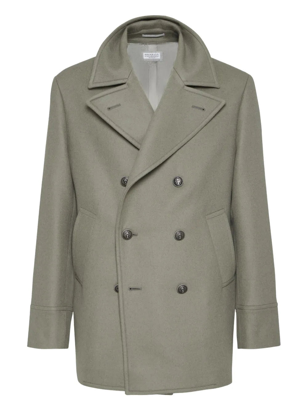 Brunello Cucinelli Double-Breasted Wool Coat — Green