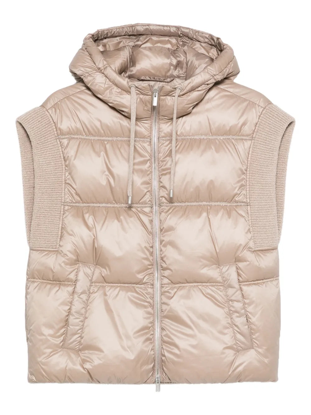Peserico Hooded Quilted Vest — Beige