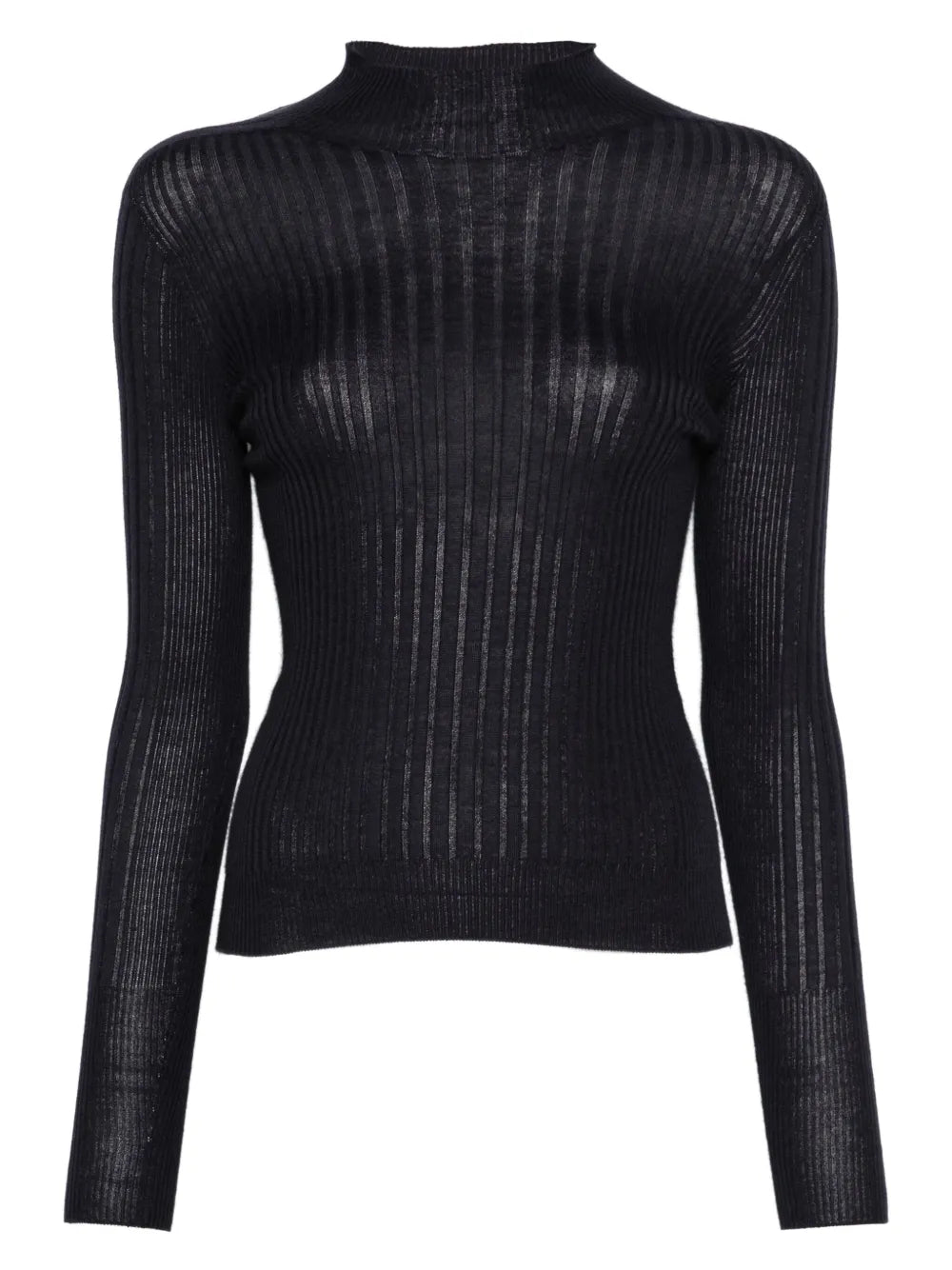 Peserico Ribbed Mock-Neck Sweater — Navy