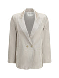 Forte_forte Linen and Lurex Double-Breasted Blazer — Beige