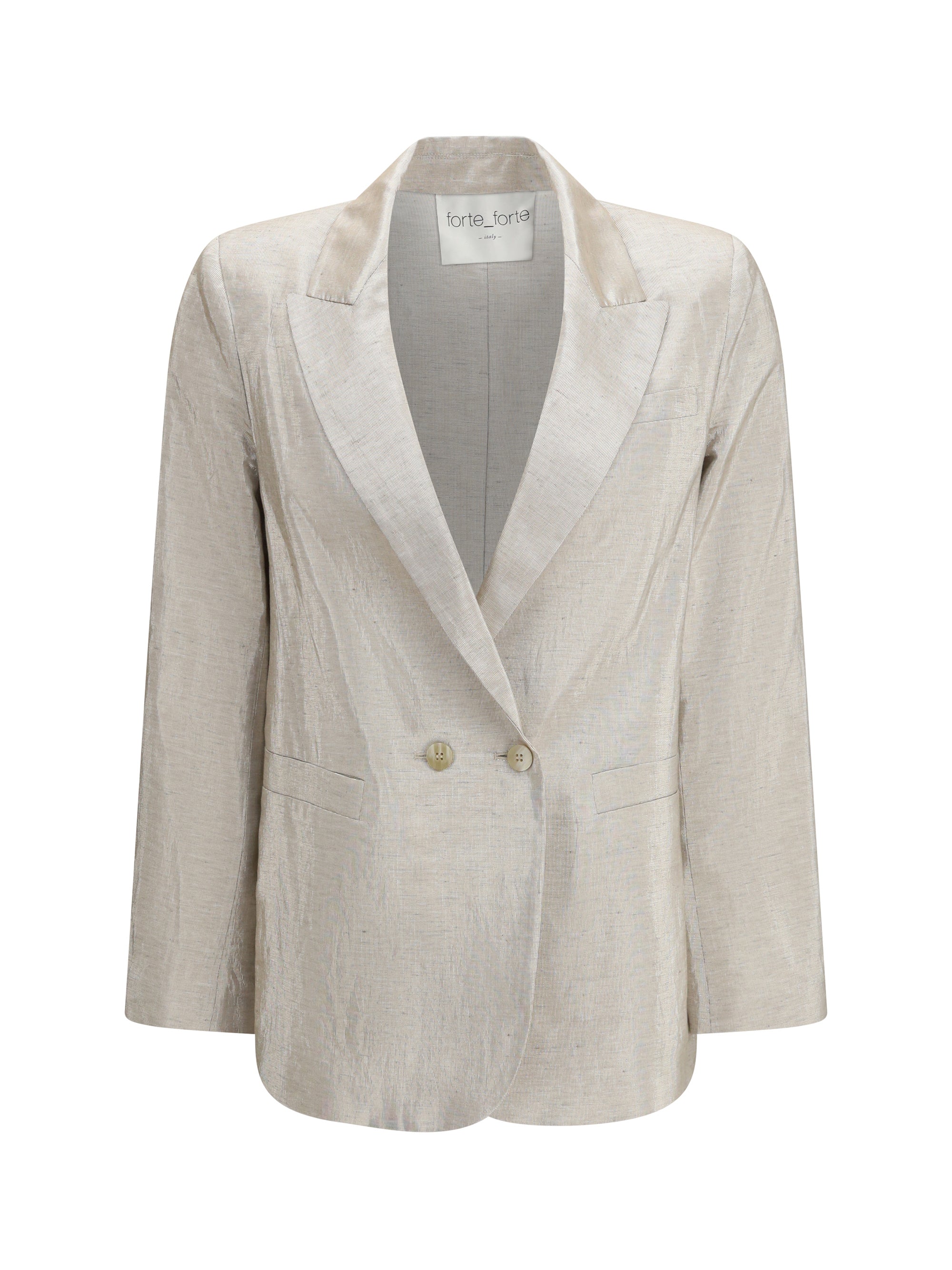 Forte_forte Linen and Lurex Double-Breasted Blazer — Beige