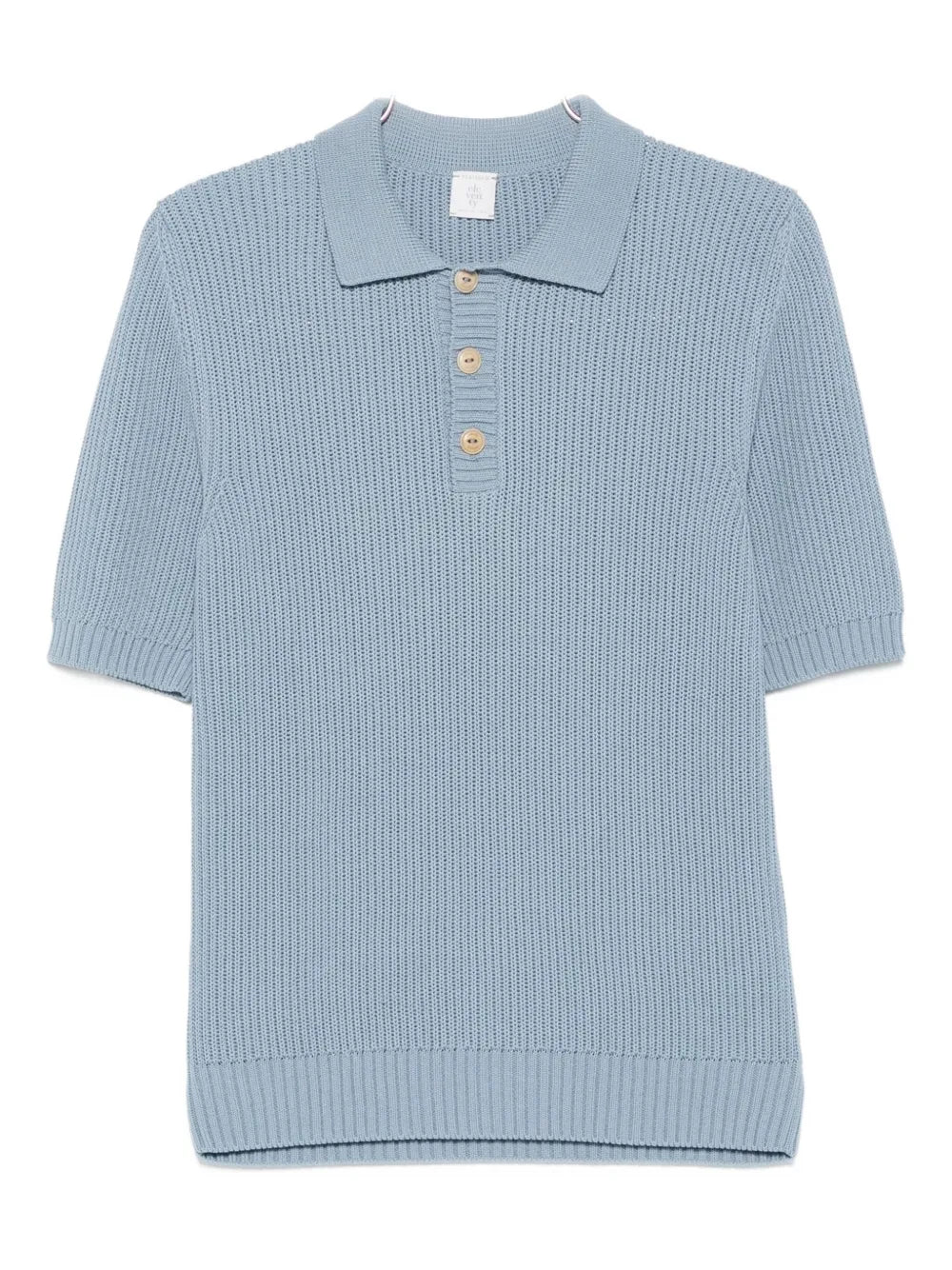 Eleventy Ribbed Cotton Polo Shirt — Light Blue