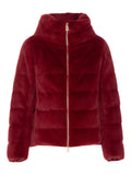 Herno Faux Fur High-Neck Padded Down Jacket — Burgundy