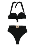 Balmain Halterneck Belted Bikini — Black