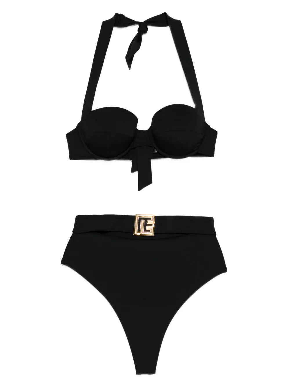 Balmain Halterneck Belted Bikini — Black