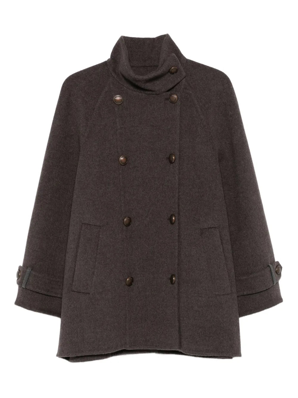 Brunello Cucinelli Double-Breasted Wool-Cashmere Coat — charcoal