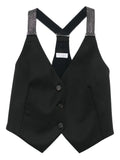 Brunello Cucinelli Glitter-Strap Buttoned Vest — Black
