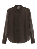 Brunello Cucinelli Silk Button-Up Shirt — Brown
