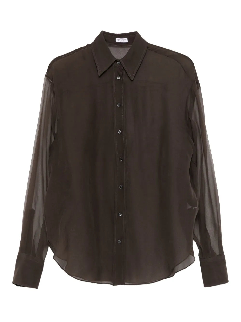 Brunello Cucinelli Silk Button-Up Shirt — Brown
