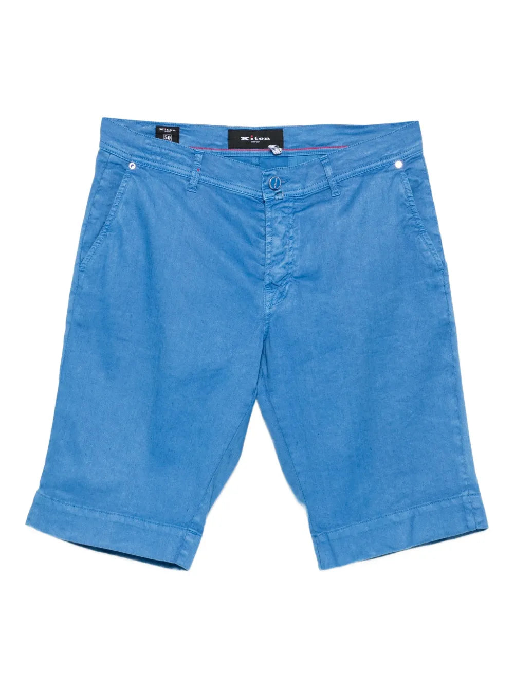 Kiton Cuffed-Hem Linen Blend Shorts — Blue
