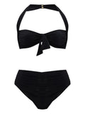 Balmain Halterneck Ruched Bikini — Black