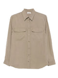 Peserico Shoulder-Embellished Lyocell Shirt — Beige