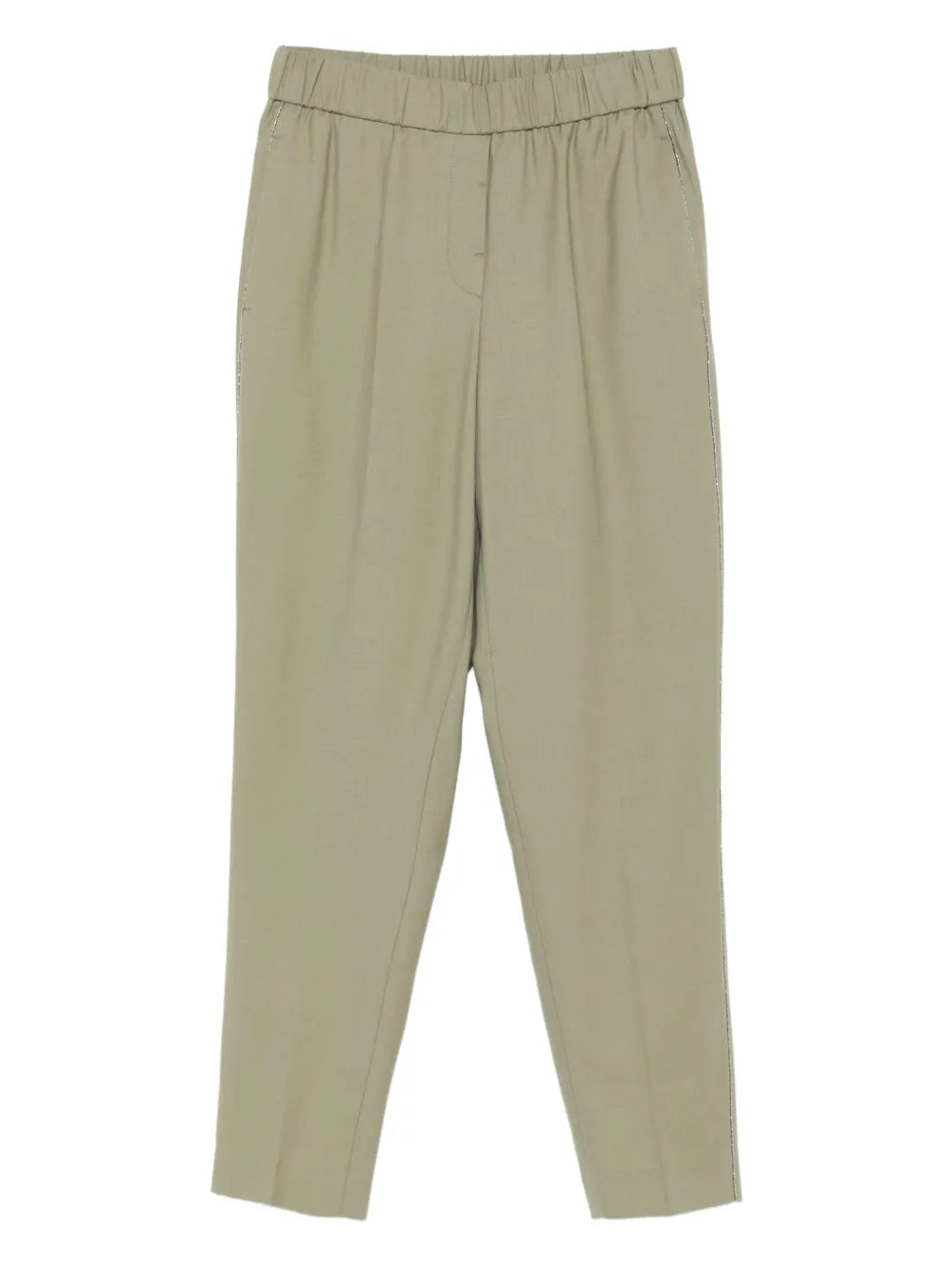 Peserico Elastic-Waist Embellished Trousers — Sage