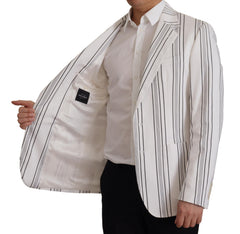 Men's White Stripes Cotton Single Breasted Blazer Nylon Elastane Clothing
