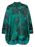 Kiton Abstract Print Silk Shirt — Green