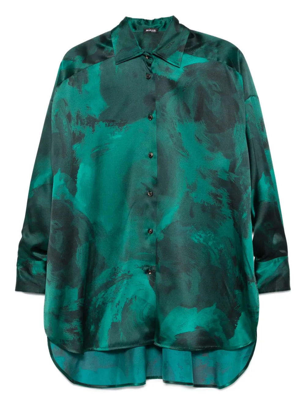 Kiton Abstract Print Silk Shirt — Green
