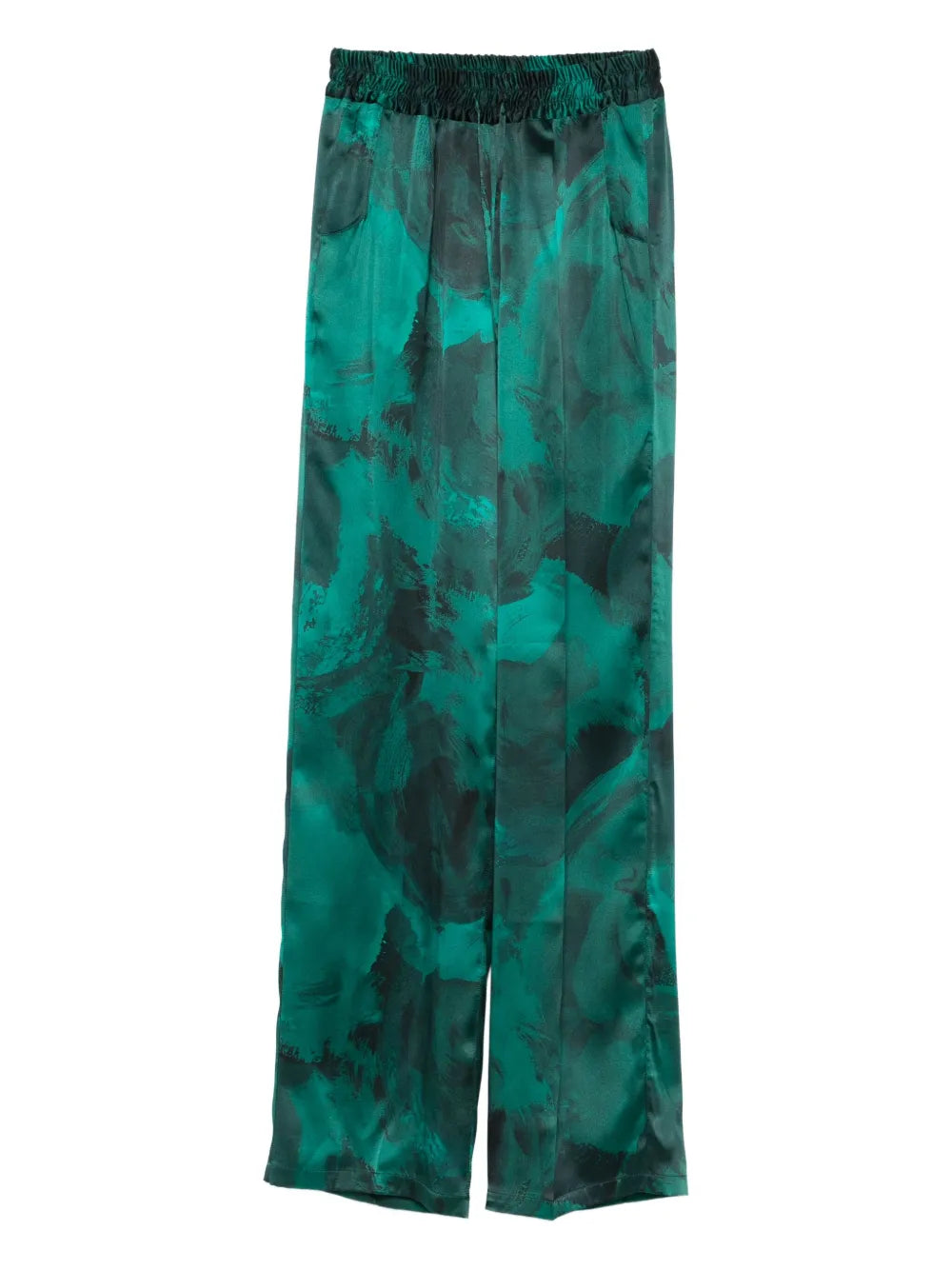 Kiton Abstract-Print Silk Trousers — Teal
