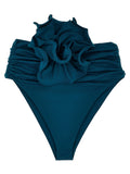 Magda Butrym Ruffled Floral Appliqué Bikini Bottom — Teal