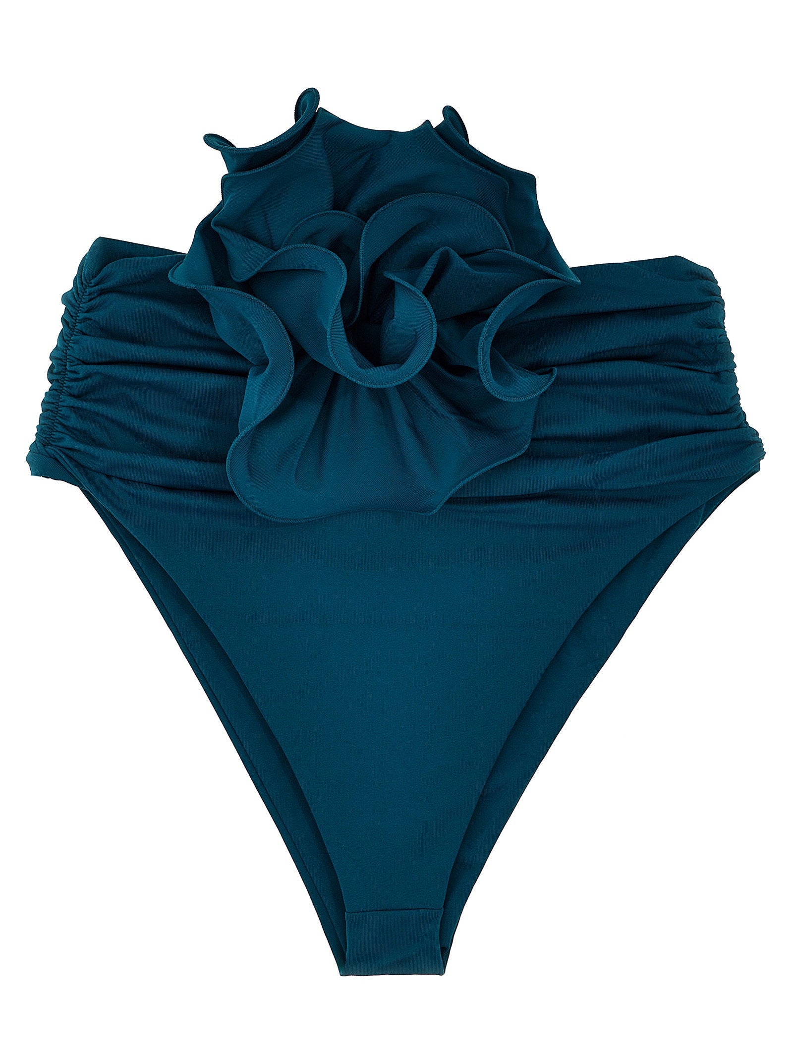 Magda Butrym Ruffled Floral Appliqué Bikini Bottom — Teal