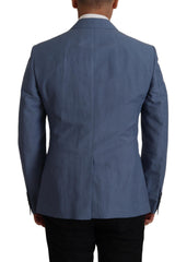 Men's Blue Single Breasted Logo Blazer Jacket Linen Cotton Clothing