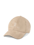Brunello Cucinelli Embroidered Suede Baseball Cap — Beige