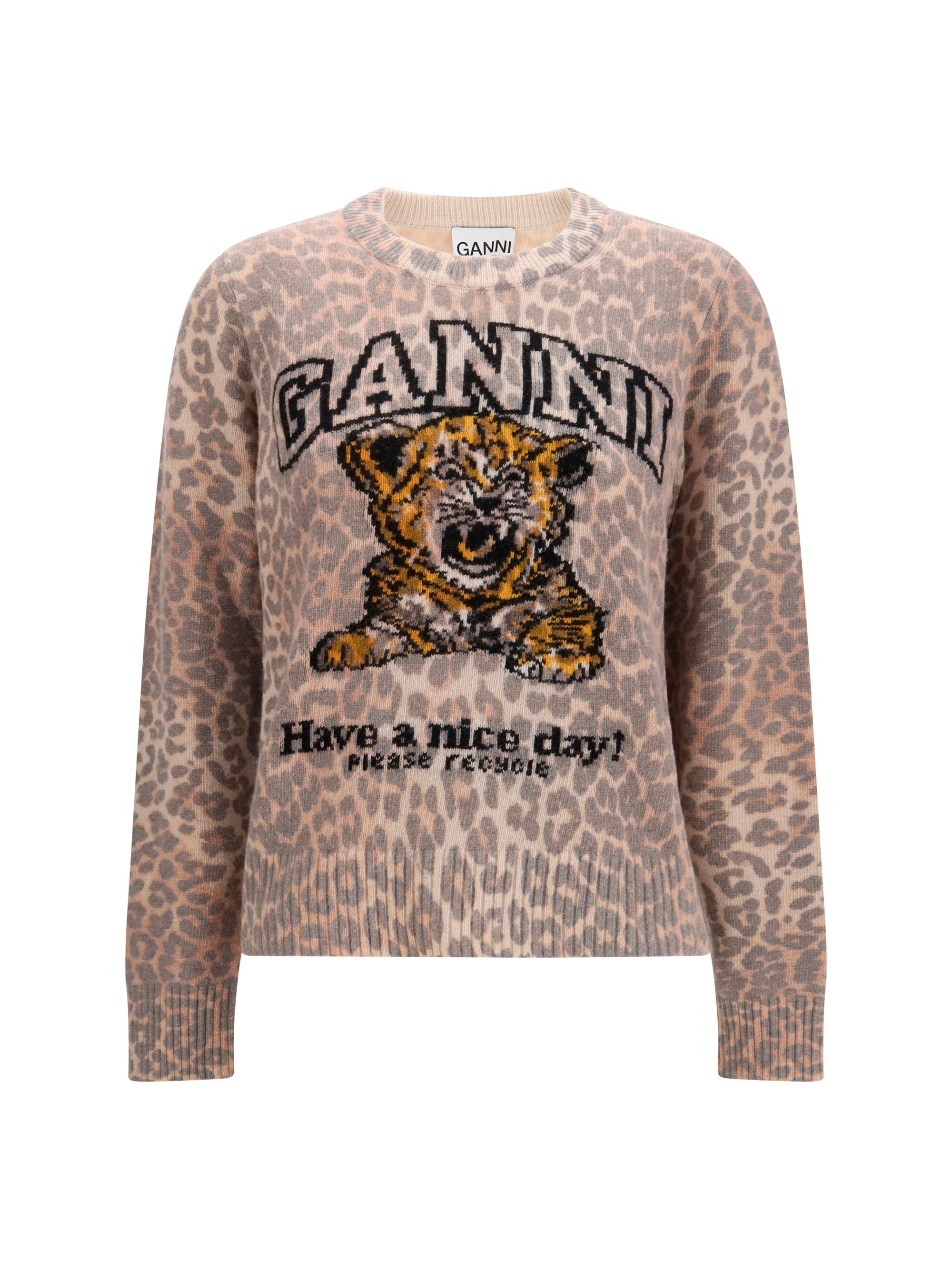 Ganni Tiger-Print Sweater — Beige
