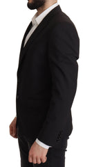Men's Black Single Breasted Jacket Martini Blazer Virgin Wool Elastane Clothing