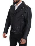 Men's Black Leather Biker Coat Zipper Jacket Clothing