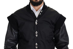 Men's Black Nylon Crystals Coat Buttons Jacket Clothing