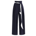 Fashion Forward Wide-Leg Pants & Contrast Belt - Navy