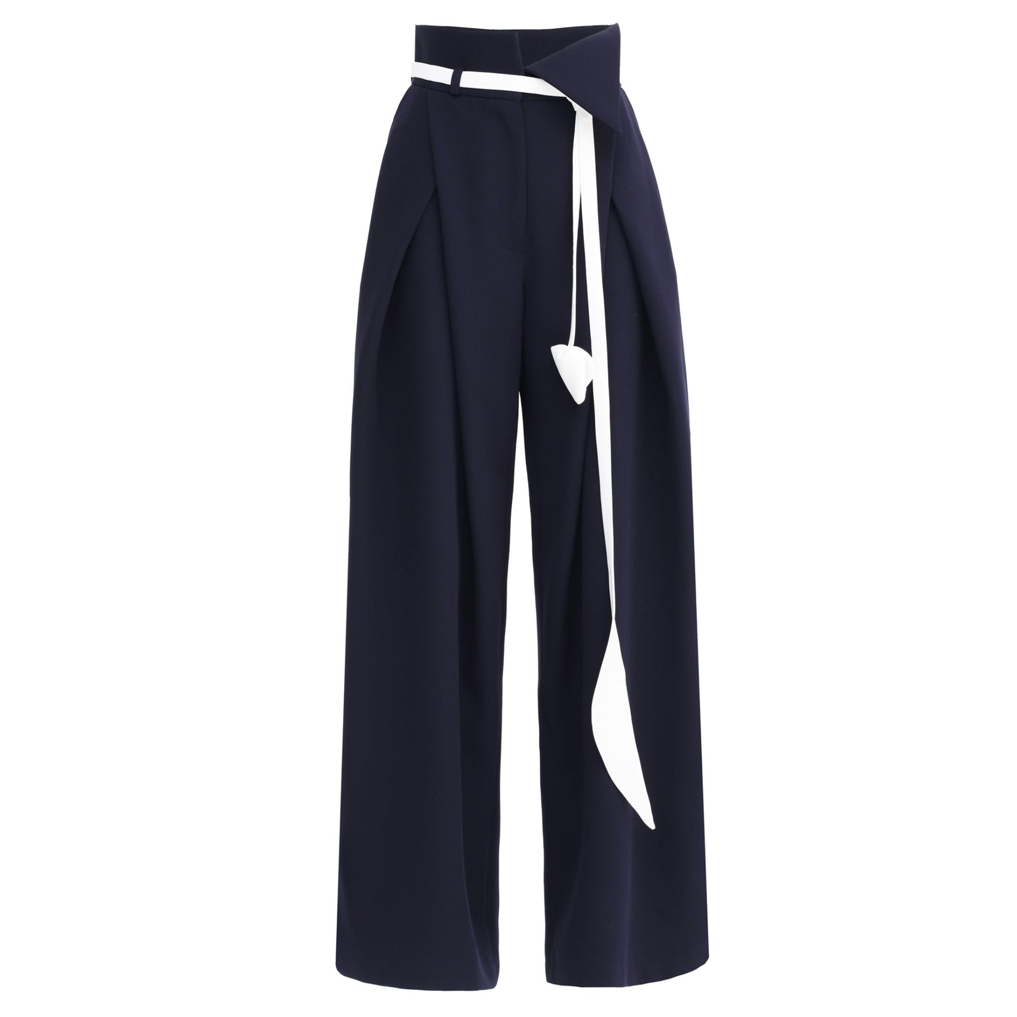 Fashion Forward Wide-Leg Pants & Contrast Belt - Navy