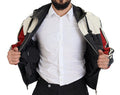 Men's Black Leather Hooded Blouson Coat Jacket Clothing