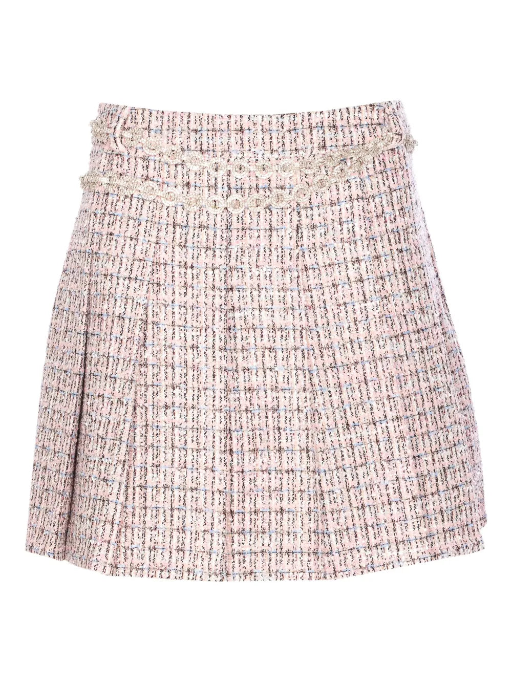 Self-Portrait Crystal-Embellished Tweed Skirt — Pink