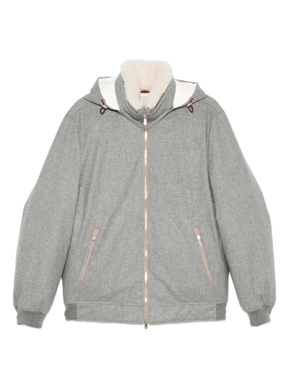Brunello Cucinelli Hooded Cashmere and Leather Jacket — grey