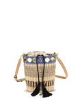 Valentino Garavani Embroidered Raffia Bucket Bag — Beige