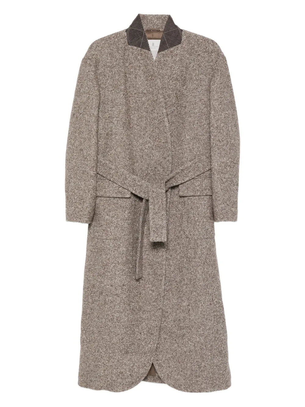 Brunello Cucinelli Belted Tweed Coat — Beige