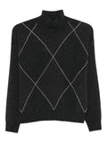 Peserico Diamond-Pattern High-Neck Sweater — Black