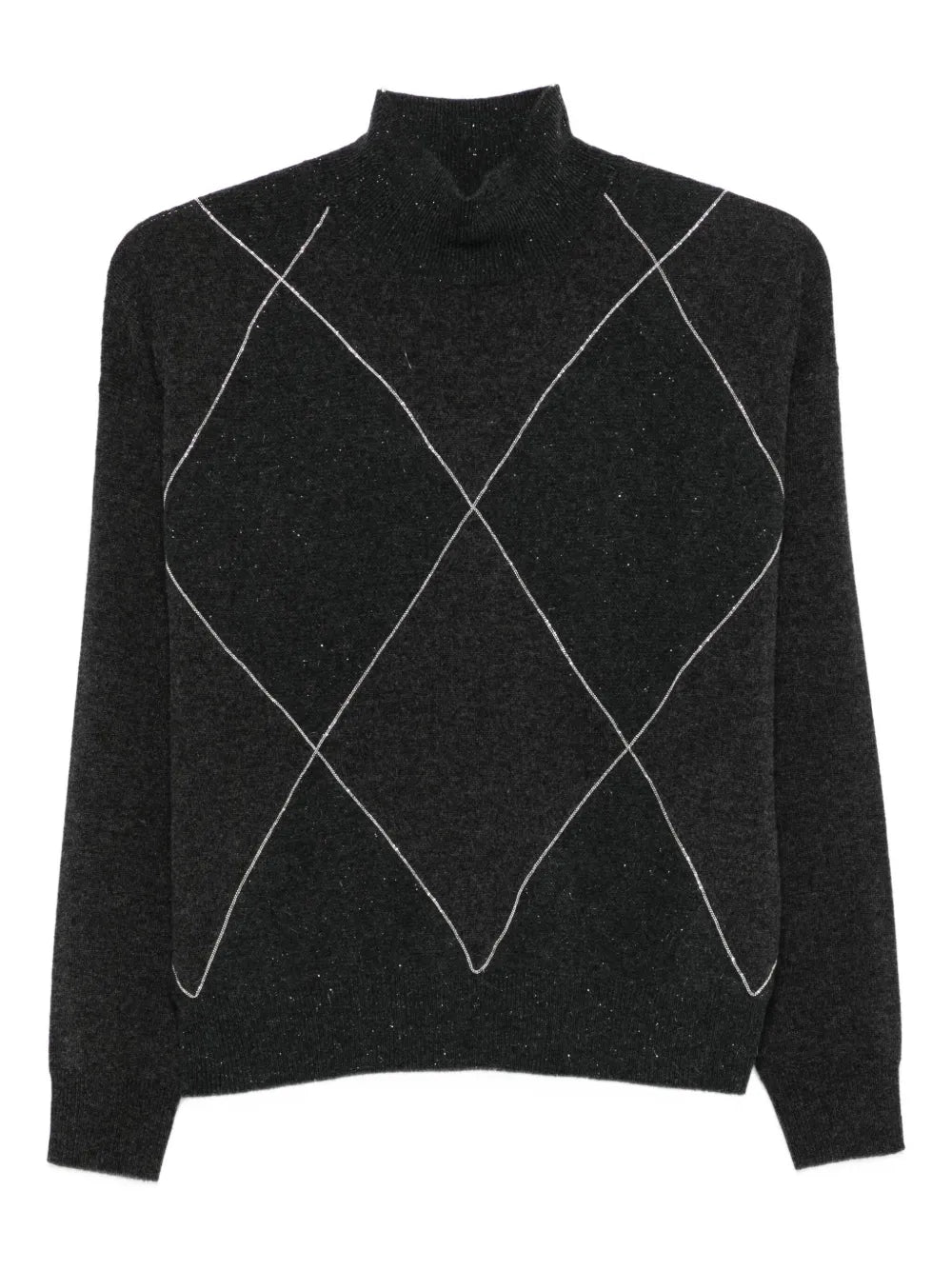 Peserico Diamond-Pattern High-Neck Sweater — Black