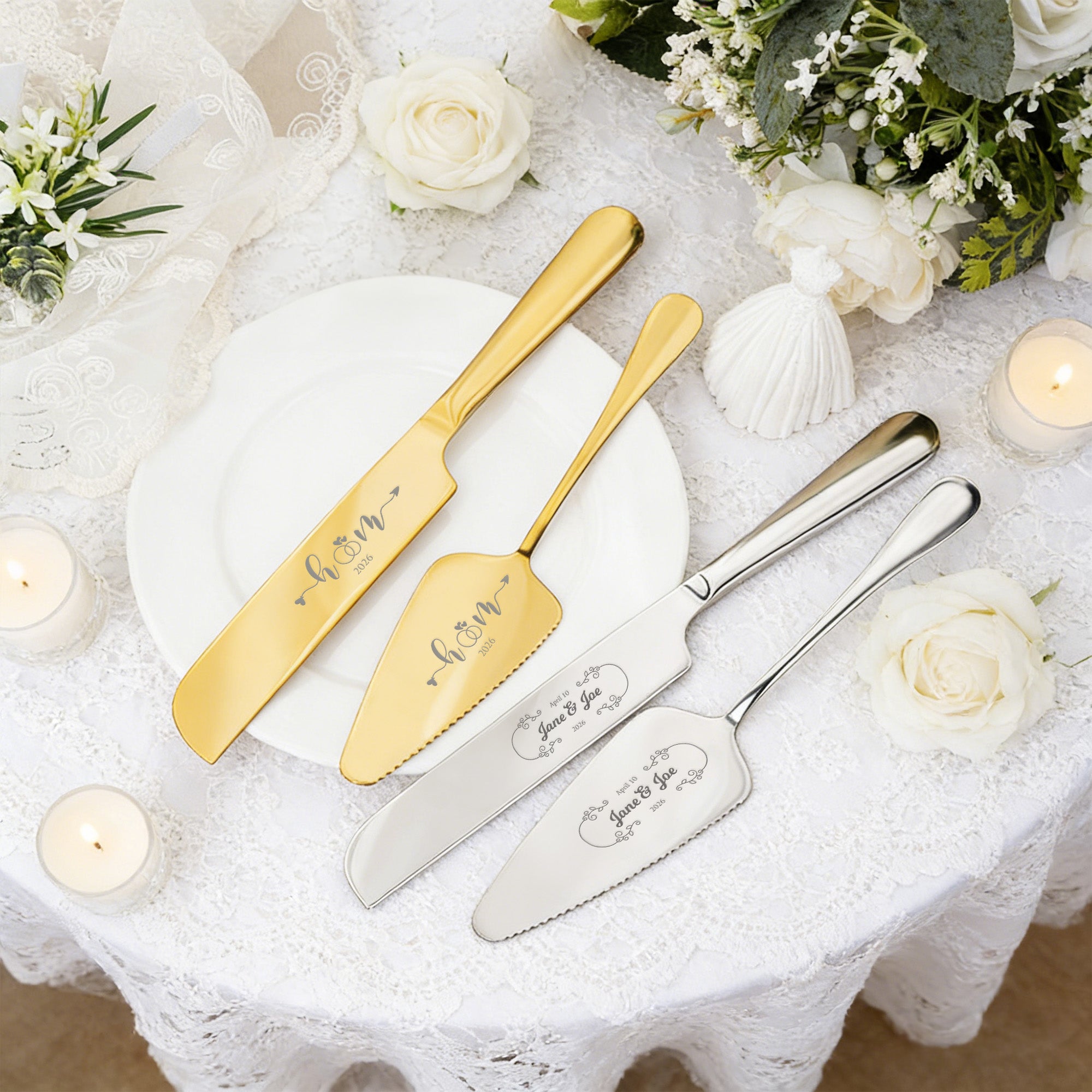 Juego de Cuchillos para Pastel de Boda Personalizados con Nombre y Fecha 2 Piezas Regalo de Boda para Recién Casados