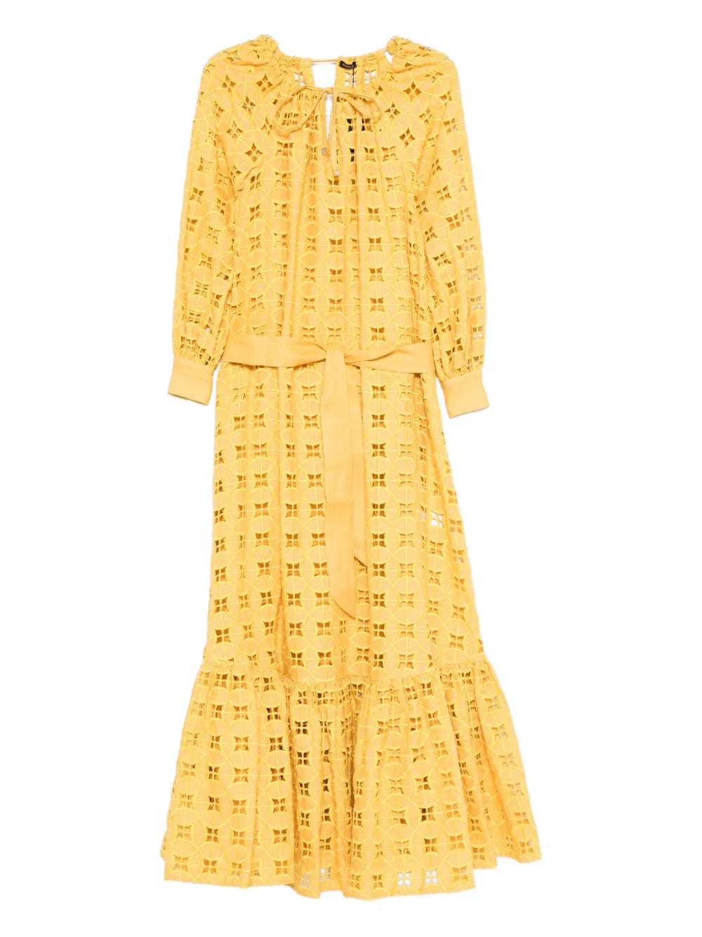 Kiton Eyelet-Embroidered Tiered Maxi Dress — Yellow