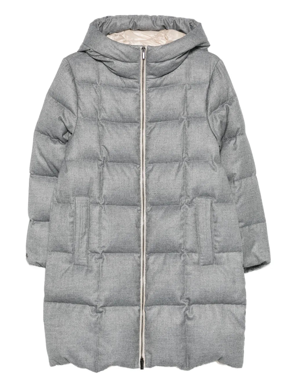 Peserico Quilted Hooded Down Coat — Grey