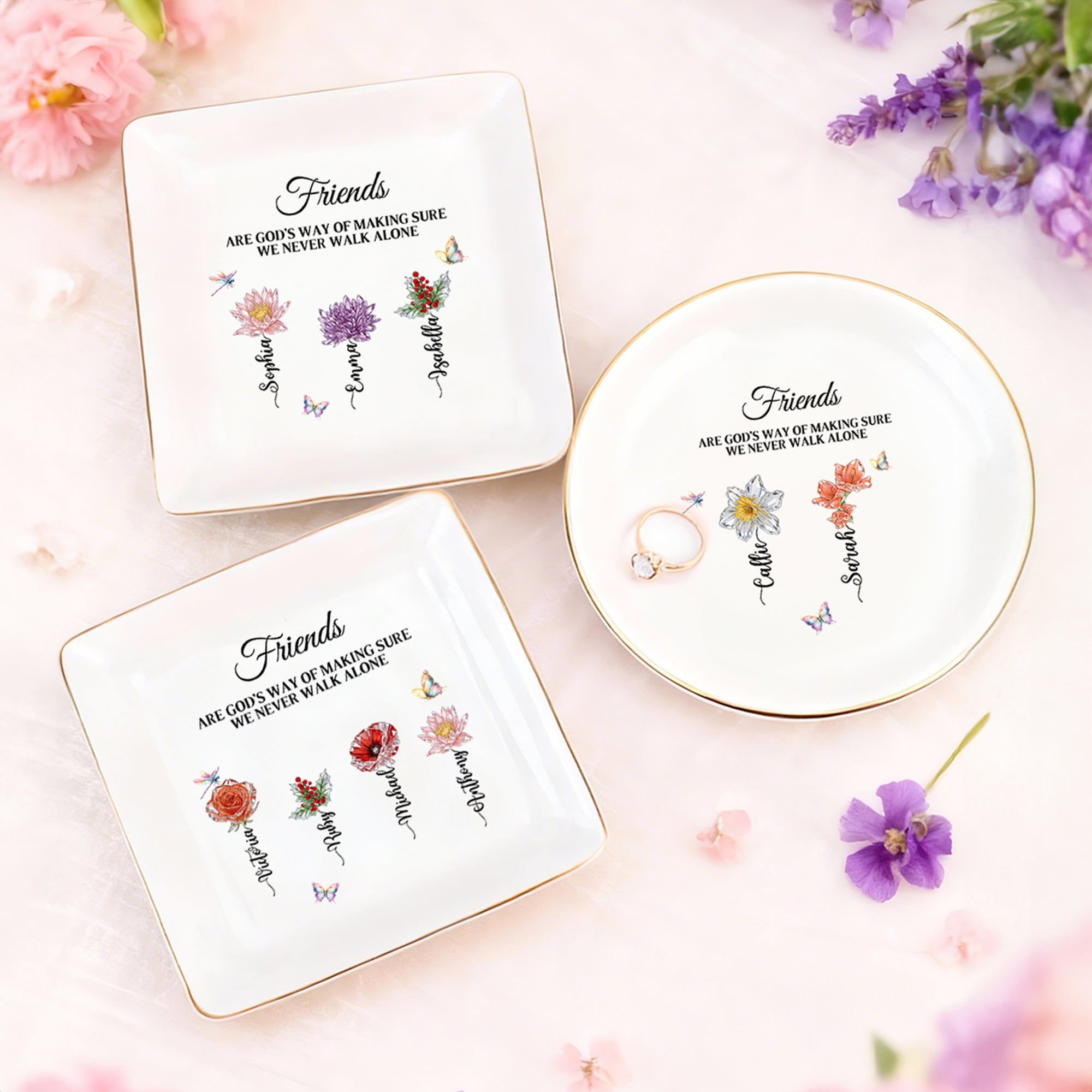 Personalizado Cristal Nacimiento Flor Mariposa Plato de Cerámica Joyería con Nombre y Texto Uso Diario Regalo de Cumpleaños para Besties Amigos Familia