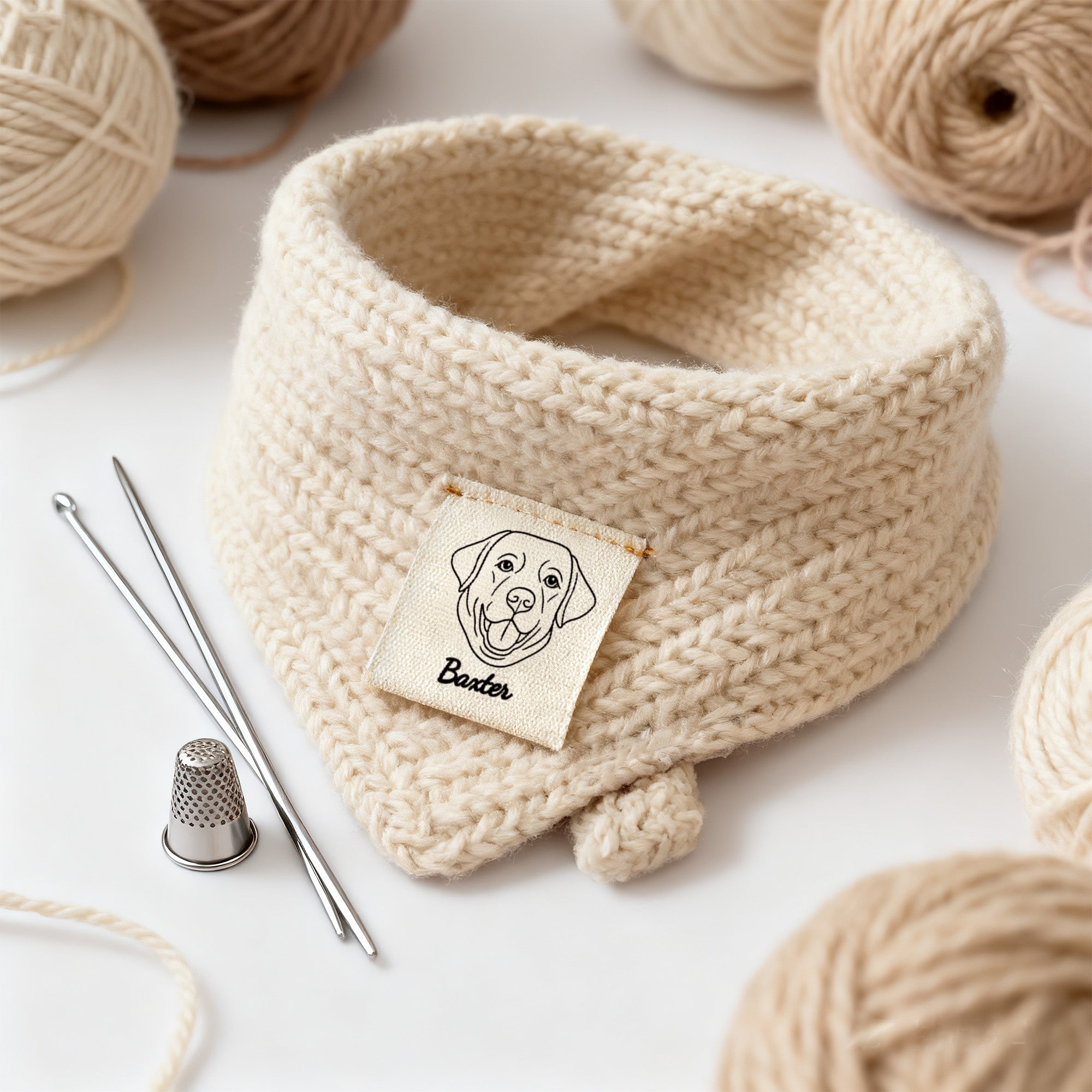 Línea Personalizada Foto Mascota Algodón Coser Etiqueta con Nombre Set de 10 Accesorios de Punto Regalo de Cumpleaños para Tejer DIY Craft Amantes de las Mascotas